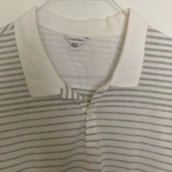 Calvin Klein Men's White and Grey Striped Short Sleeve Polo Shirt - Size XL - Picture 3 of 4